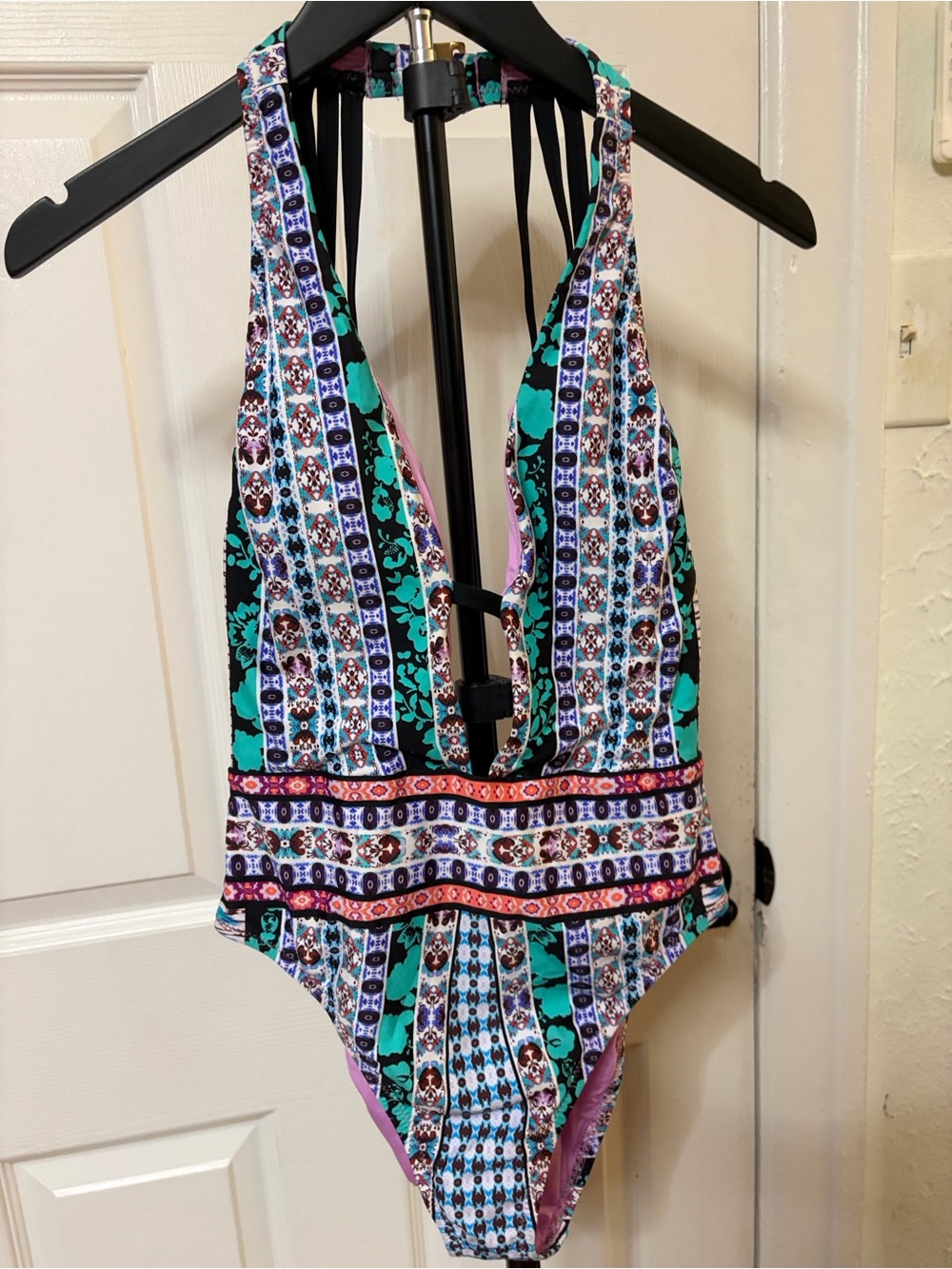 Purple Lined Floral Printed swimsuit